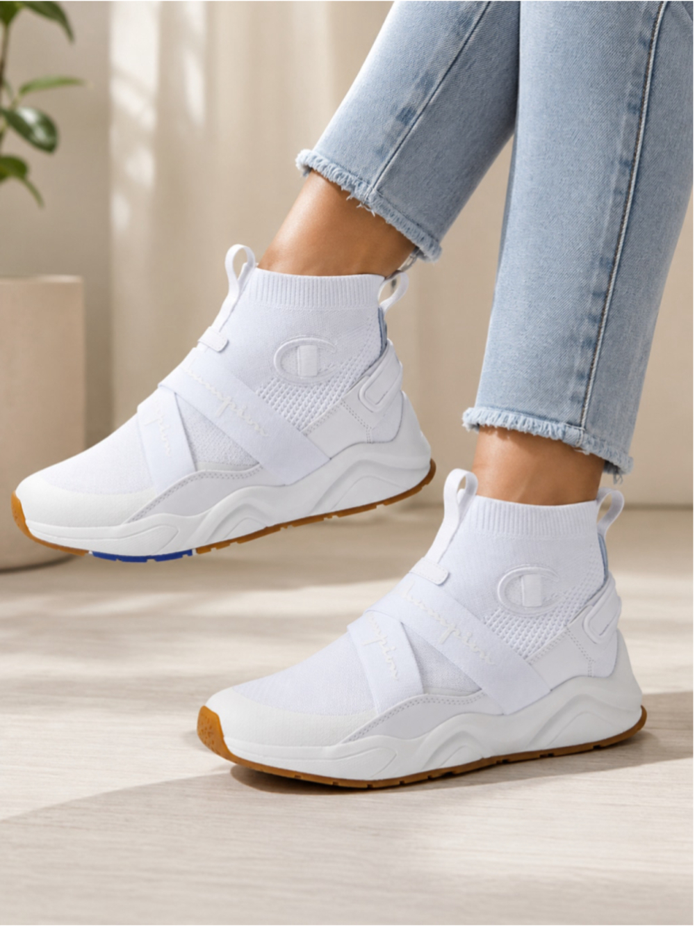Champion Her Rally Neo White High-Top Slip-On Knit Sneakers – Women’s Size 8